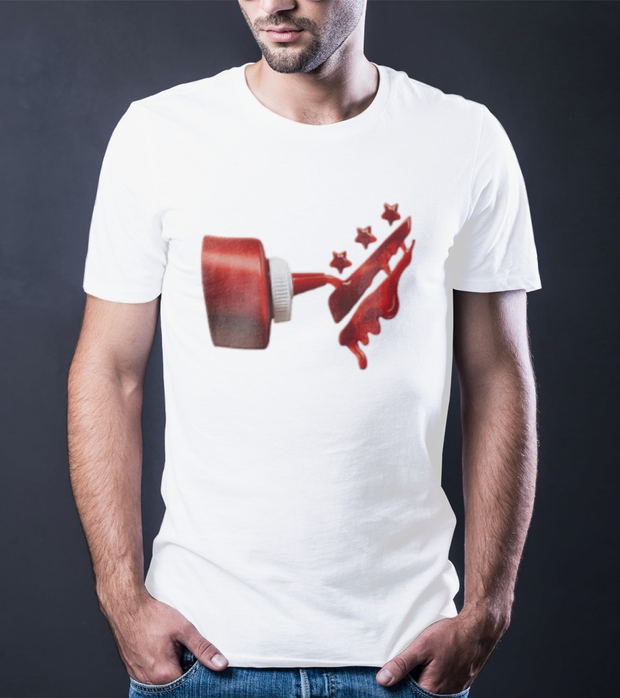 Red Squeeze Bottle Pouring Ketchup With Stars T-Shirt