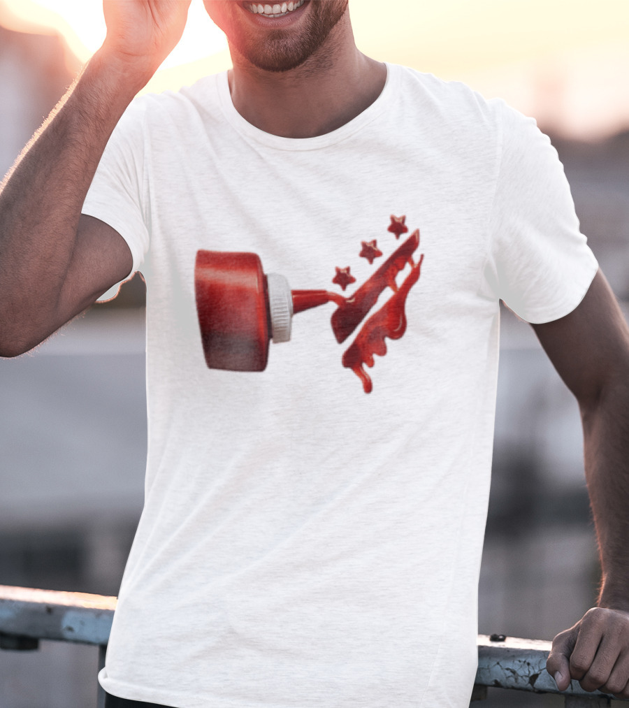 Red Squeeze Bottle Pouring Ketchup With Stars T-Shirt