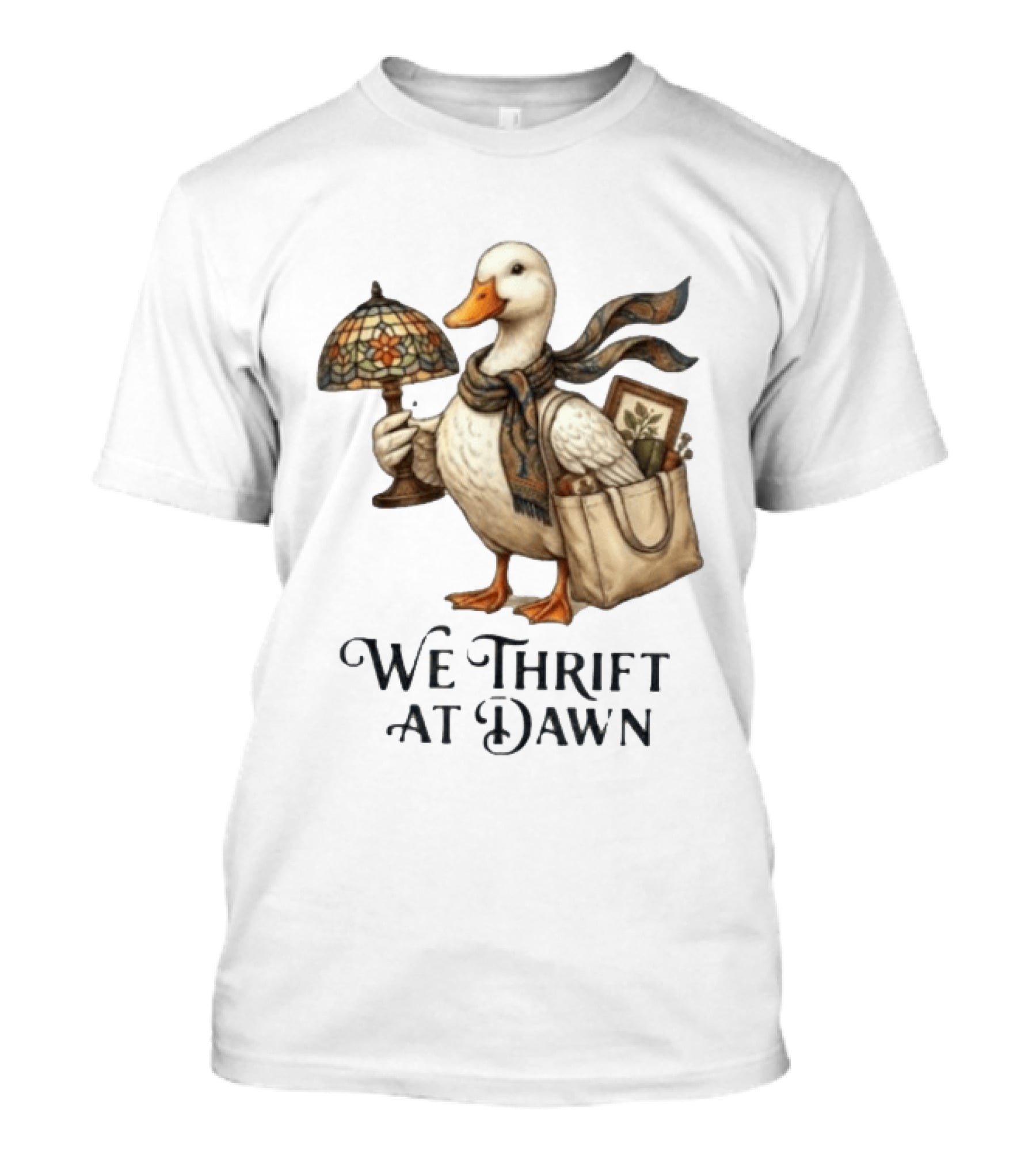 We Thrift At Dawn Duck Holding Tiffany Lamp With T-Shirt