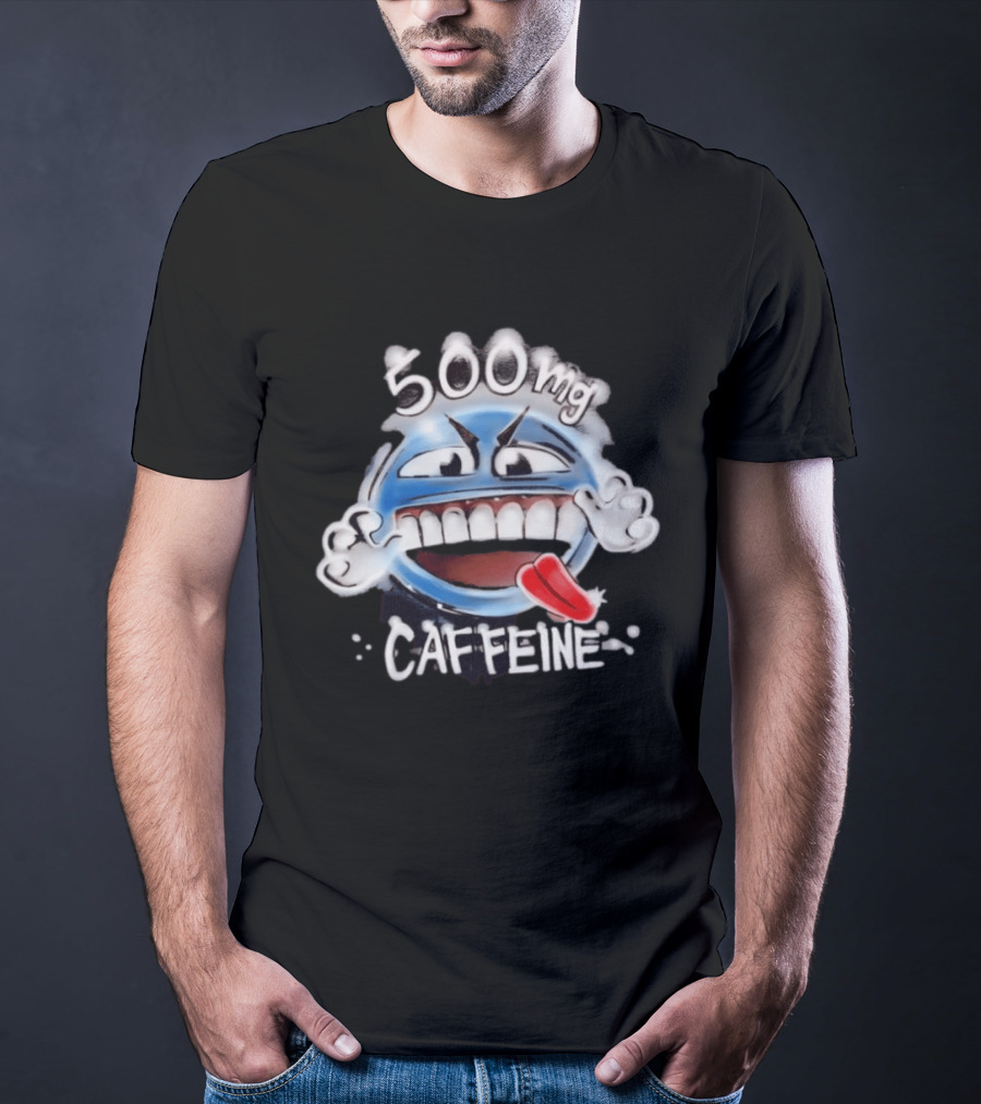 500mg Caffeine Airbrushed Smiley Face Coffee Lover T-Shirt