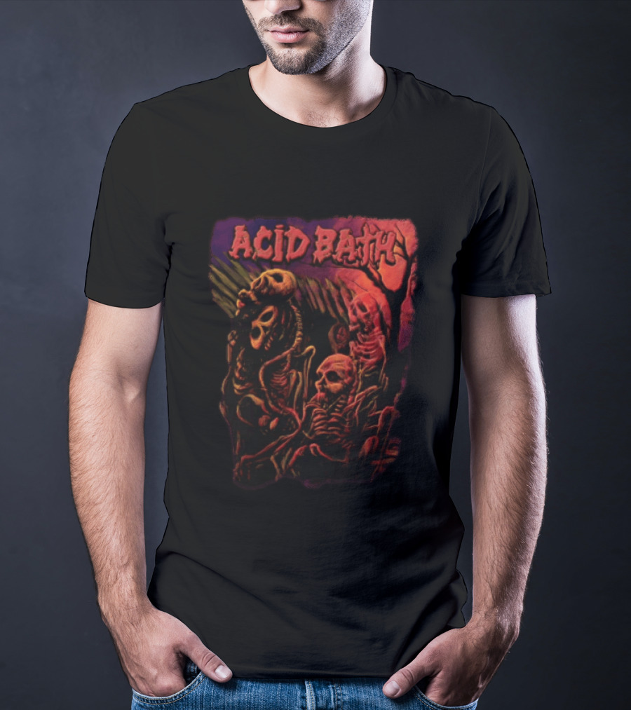 Acid Bath Skeletons And Skulls Allen Jaeger Halloween Horror T-Shirt