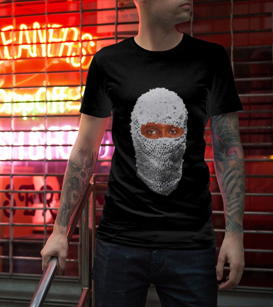 African Boy Store AFB Pearl Mask Eyes Peering Through Beaded T-Shirt