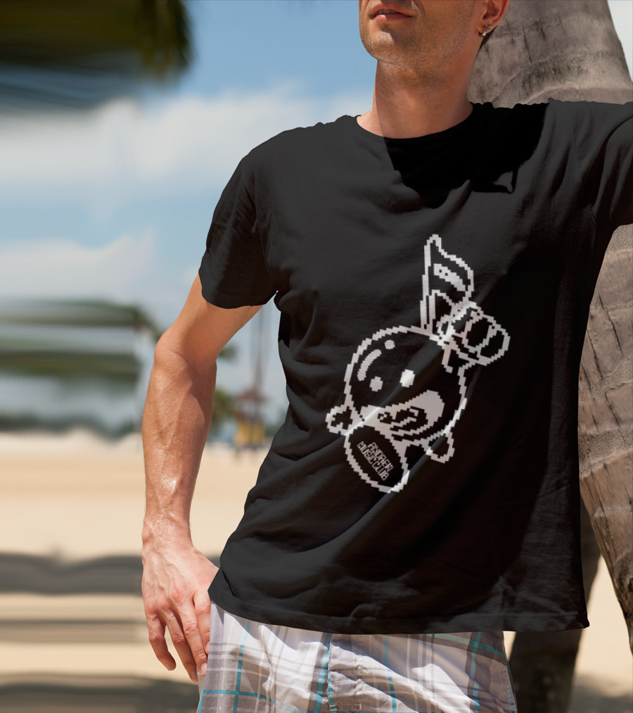Andrew Miami Store Amc Black Pixel Art Character Holding Flag T-Shirt
