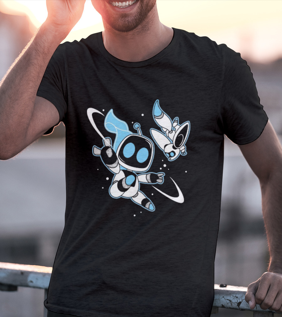 Astro Bot Bots In Space Adventure With Robots Floating In Space T-Shirt