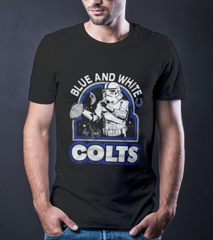 Blue And White Colts Stormtrooper Throwing Football Space T-Shirt