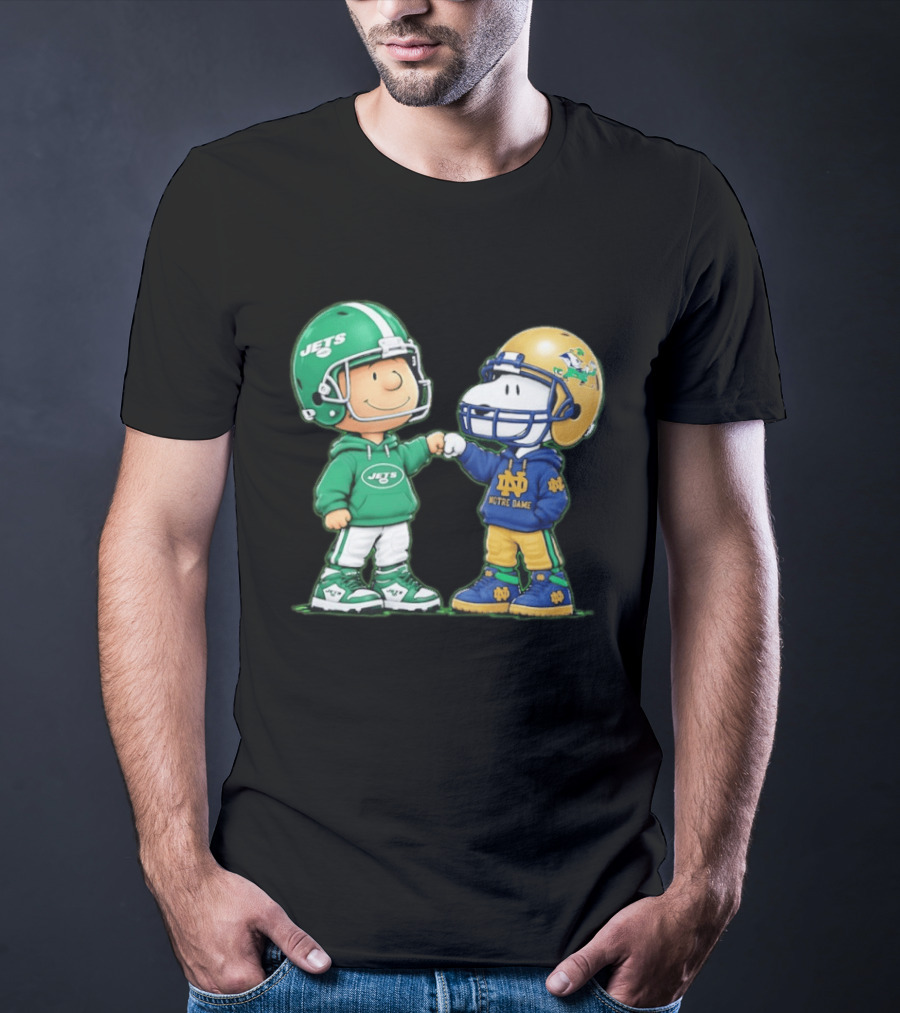 Charlie Brown Jets Snoopy Notre Dame Fist Bump T-Shirt