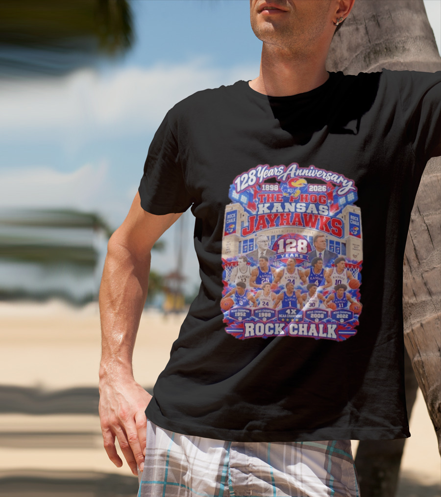 Kansas Jayhawks 128 Years Anniversary 1898 2026 The Phog NCAA Champions Rock Chalk T-Shirt