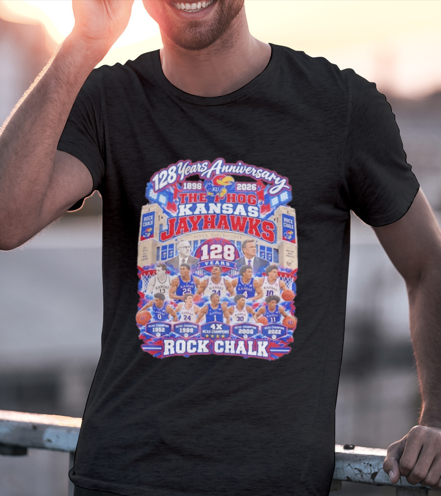 Kansas Jayhawks 128 Years Anniversary 1898 2026 The Phog NCAA Champions Rock Chalk T-Shirt
