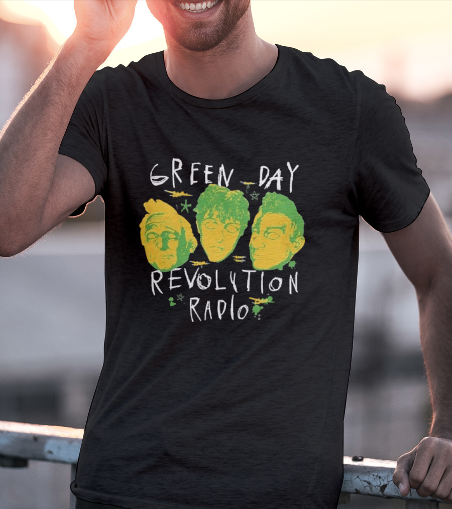Green Day Revolution Radio Scribble Mask Faces T-Shirt