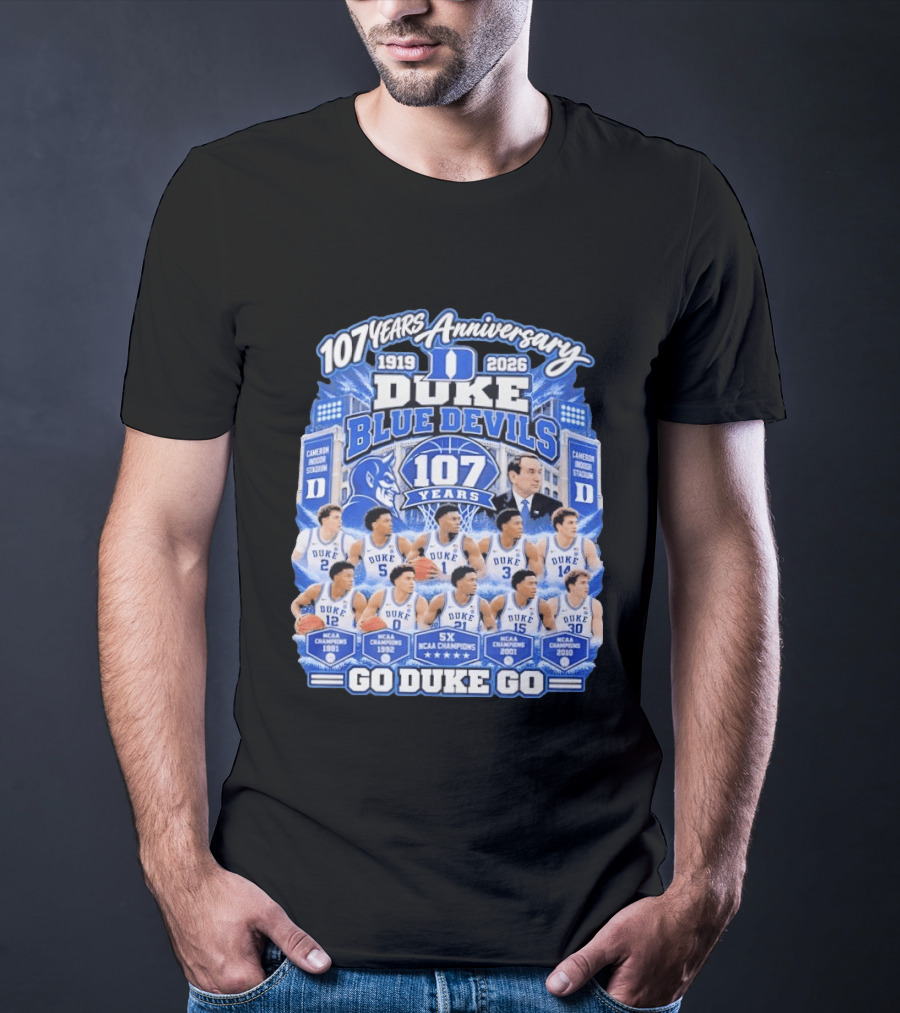 107 Years Anniversary 1919 2026 Duke Blue Devils NCAA Champions 5X Go Duke Go T-Shirt