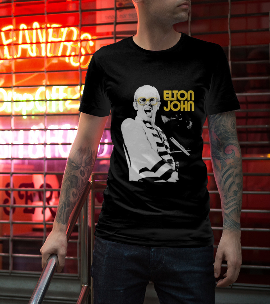 Elton John Classic Concert Series Iconic Glasses And Microphone T-Shirt