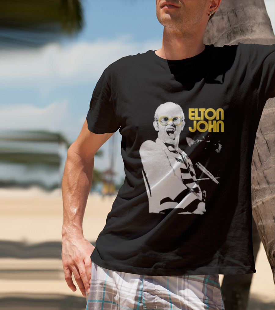 Elton John Classic Concert Series Iconic Glasses And Microphone T-Shirt