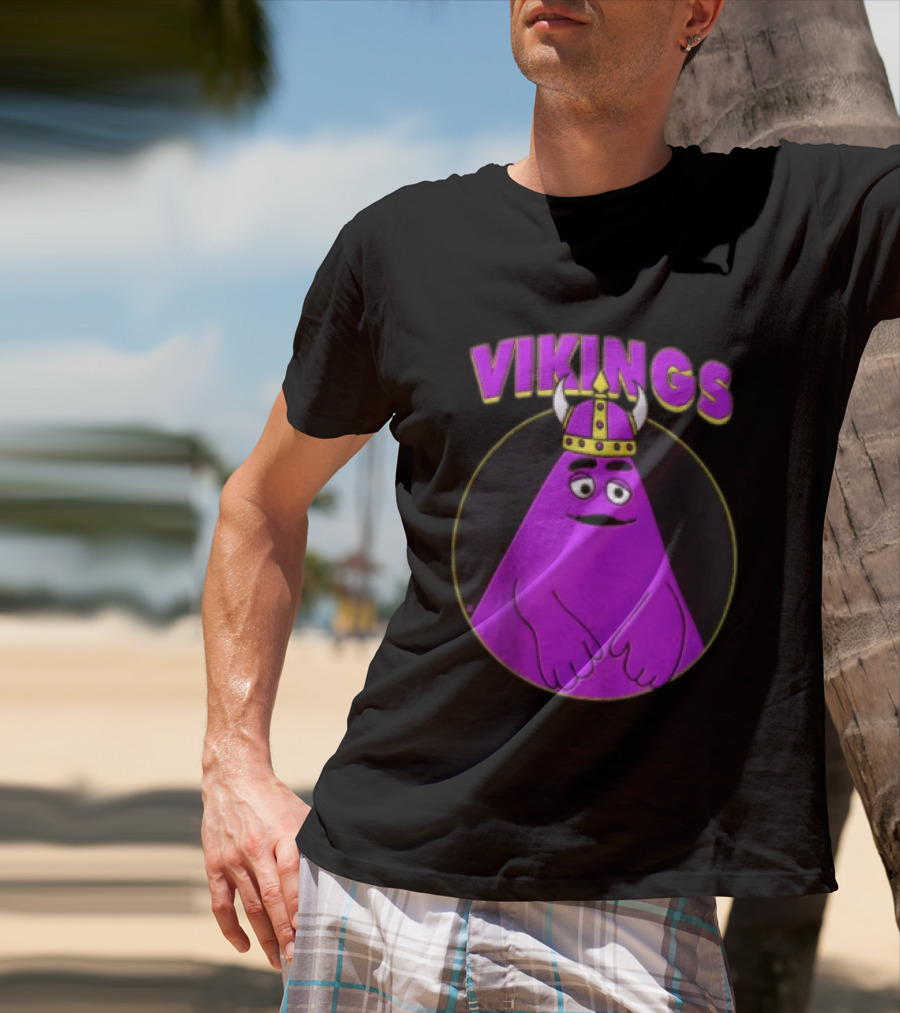 Vikings Purple Character With Horned Helmet T-Shirt