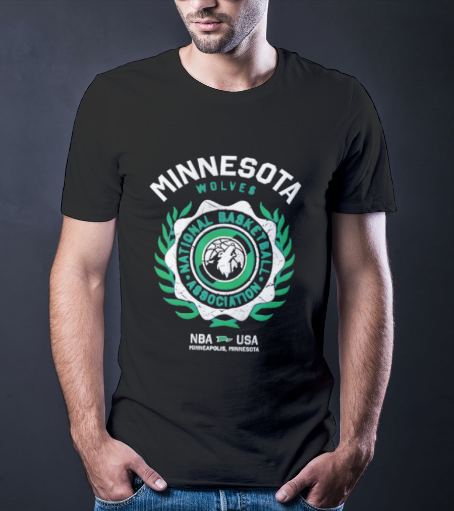 Minnesota Wolves NBA National Basketball Association Howling Wolf Circular Laurel Wreath T-Shirt