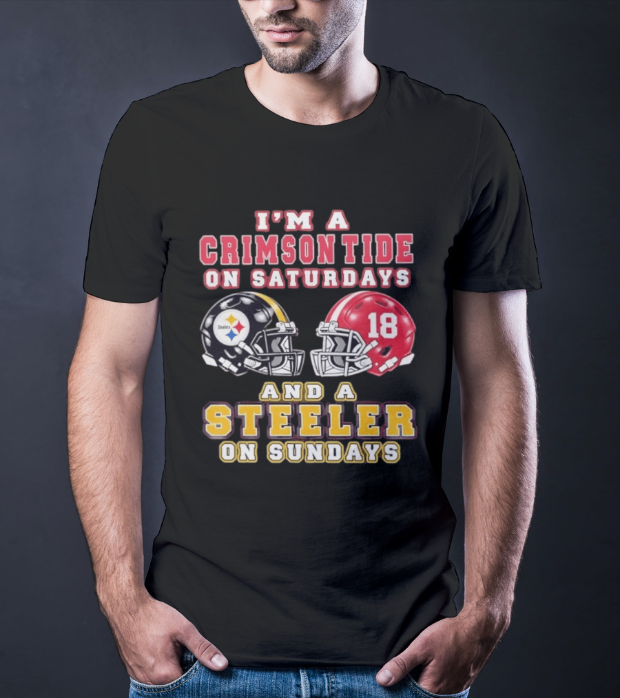 I'm A Crimson Tide On Saturdays And A Steeler On Sundays Football Helmets 18 T-Shirt