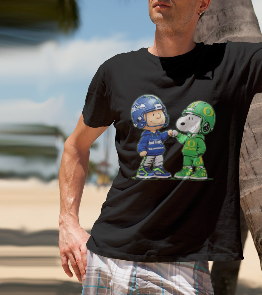 Peanuts Characters Seattle Seahawks Oregon Ducks Fist Bump Friendship Gear T-Shirt