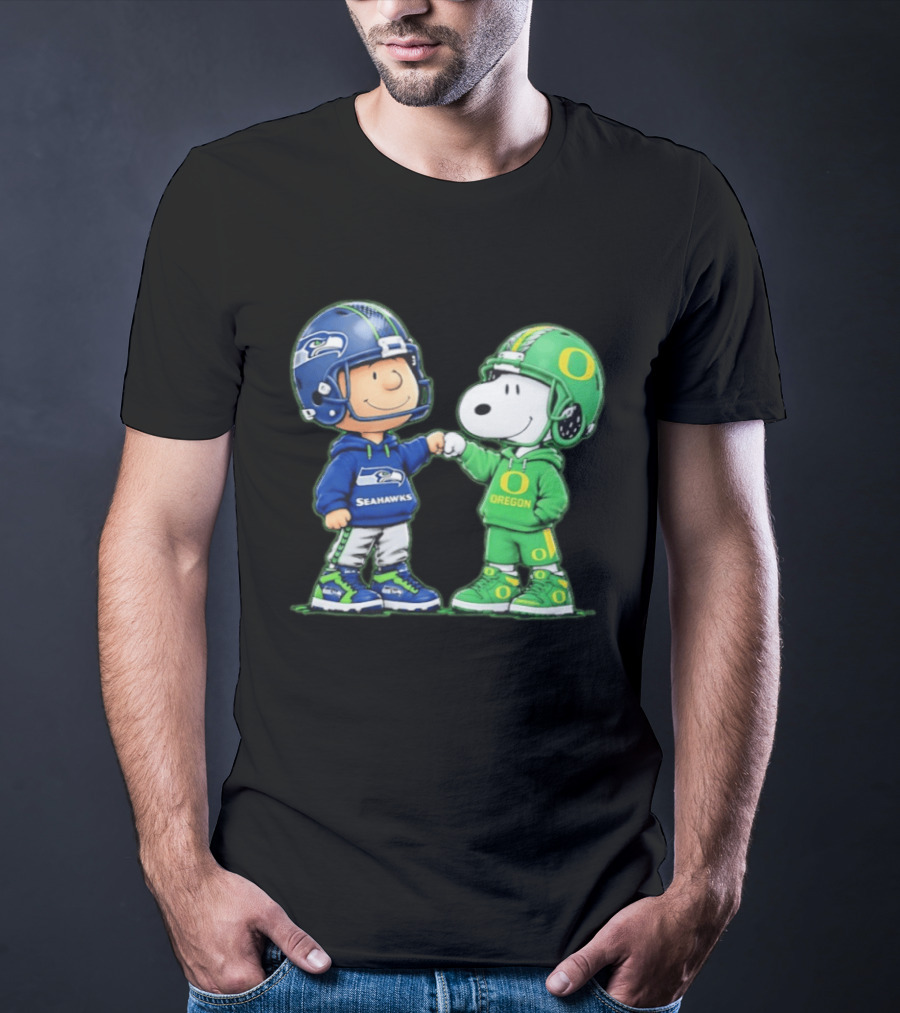 Peanuts Characters Seattle Seahawks Oregon Ducks Fist Bump Friendship Gear T-Shirt