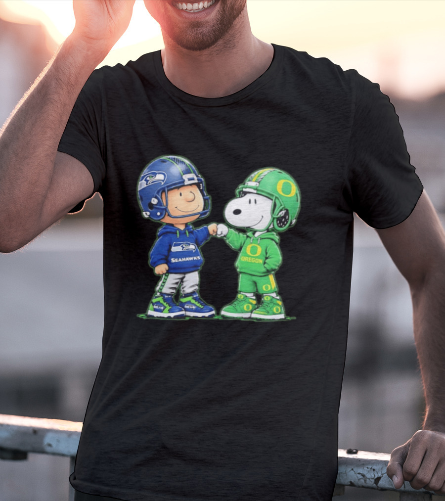 Peanuts Characters Seattle Seahawks Oregon Ducks Fist Bump Friendship Gear T-Shirt