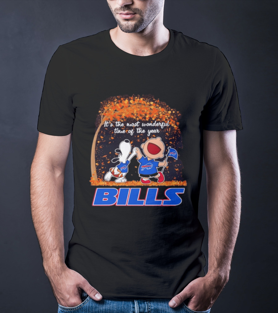 Buffalo Bills Snoopy Charlie Brown Dancing It's The Most Wonderful Time Of The Year T-Shirt