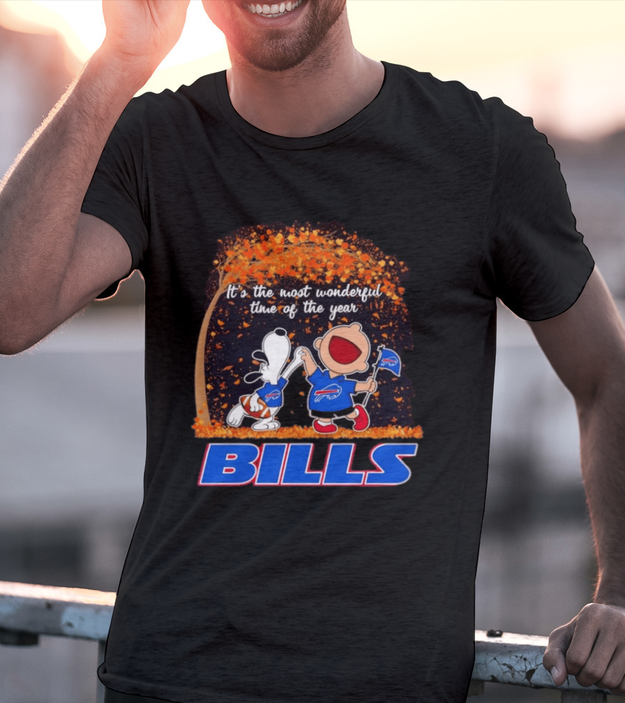 Buffalo Bills Snoopy Charlie Brown Dancing It's The Most Wonderful Time Of The Year T-Shirt