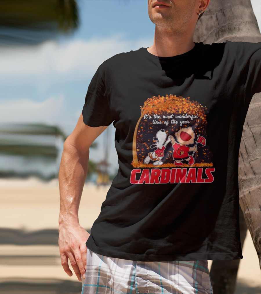 Snoopy Charlie Brown Dancing Louisville Cardinals Most Wonderful Time T-Shirt