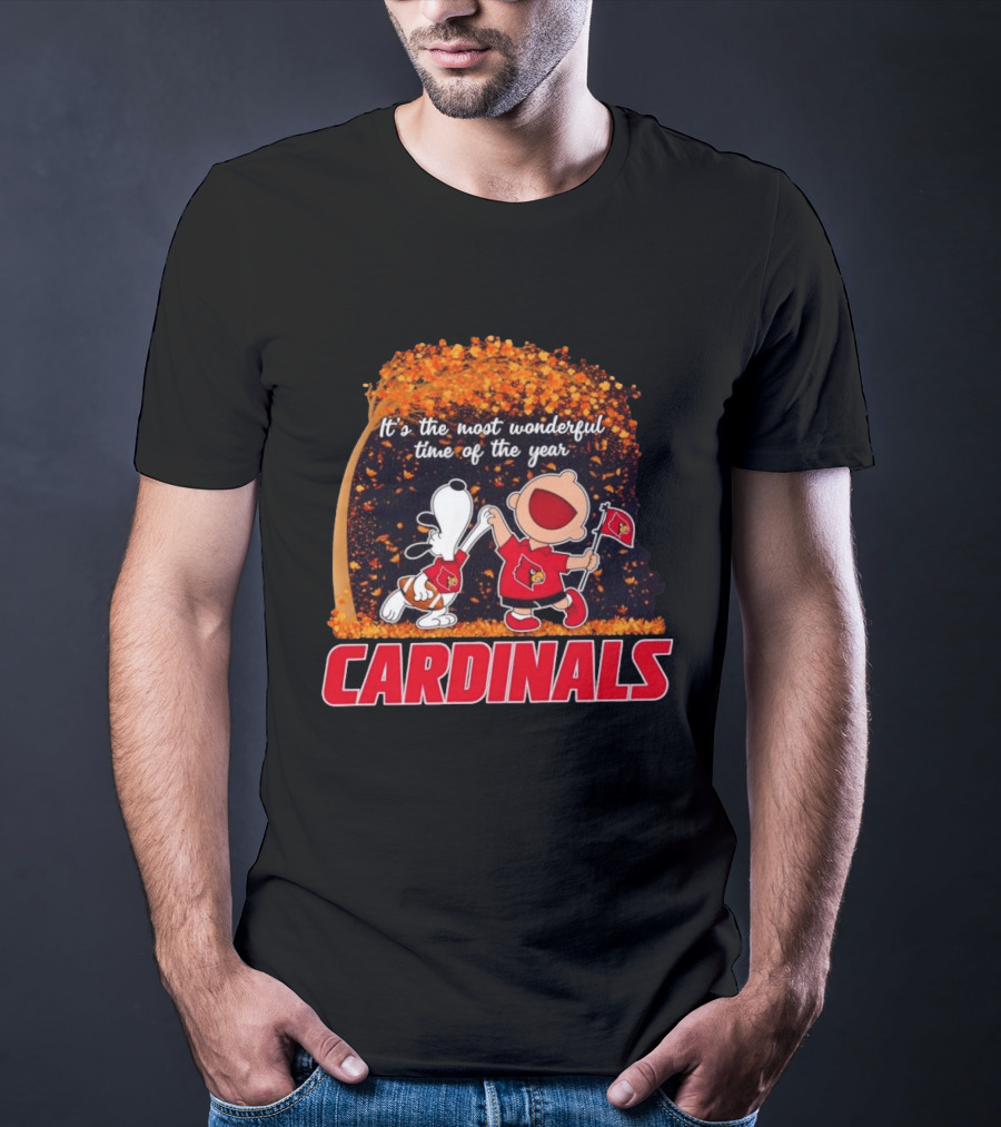 Snoopy Charlie Brown Dancing Louisville Cardinals Most Wonderful Time T-Shirt