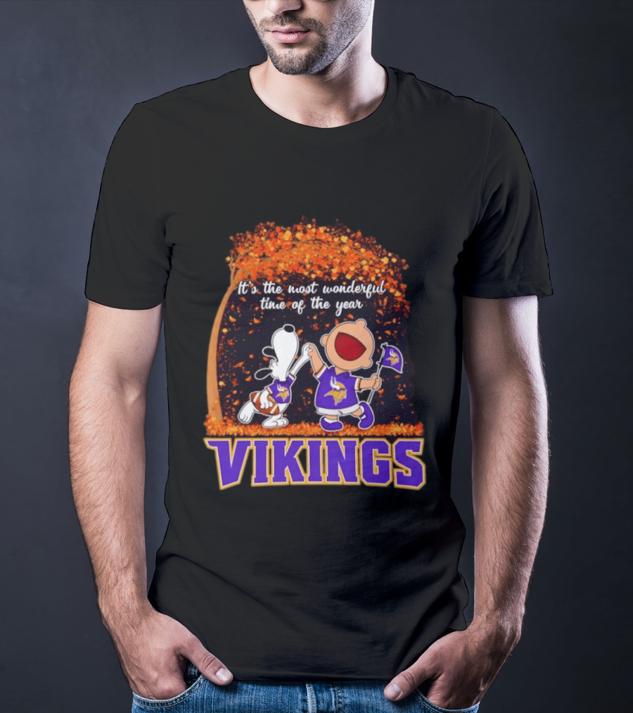 Snoopy Charlie Brown Dancing Minnesota Vikings It's The Most Wonderful Time Of The Year T-Shirt