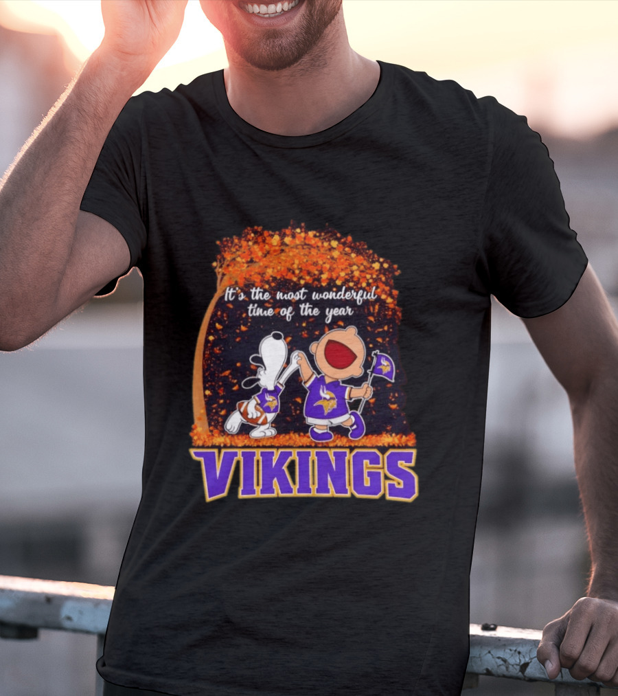Snoopy Charlie Brown Dancing Minnesota Vikings It's The Most Wonderful Time Of The Year T-Shirt