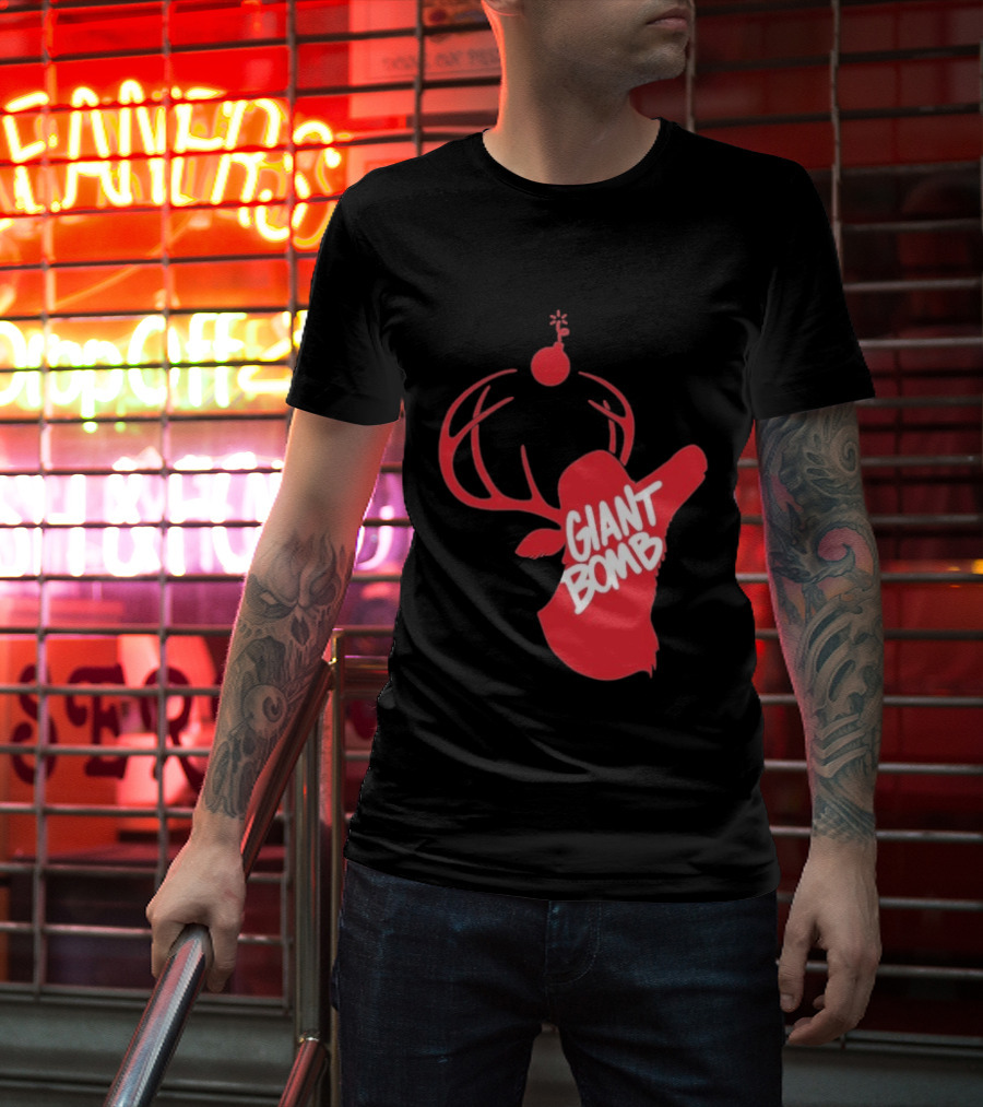 Giant Bomb Red Deer Antlers With Bomb T-Shirt