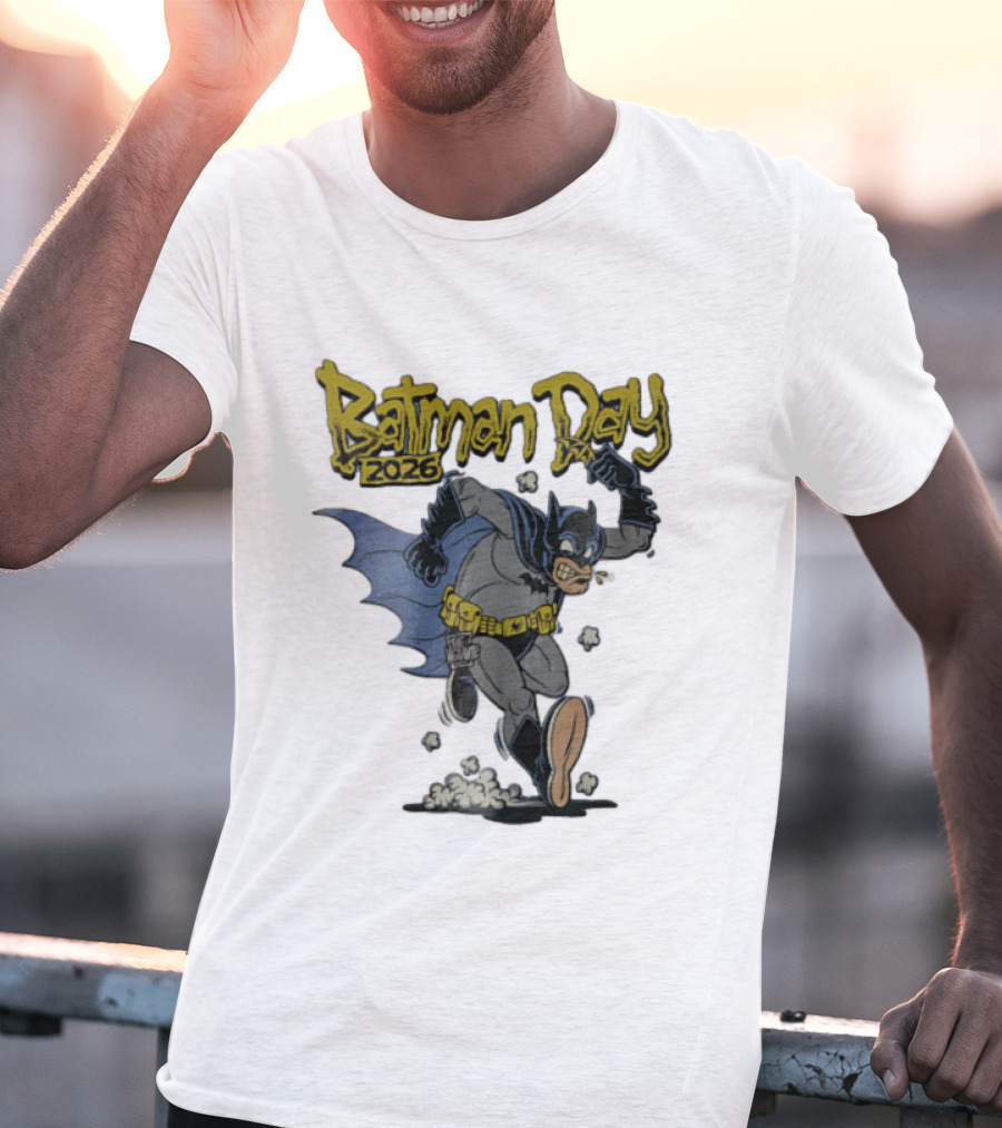 Batman Day 2026 Cartoon Running With Batarang T-Shirt