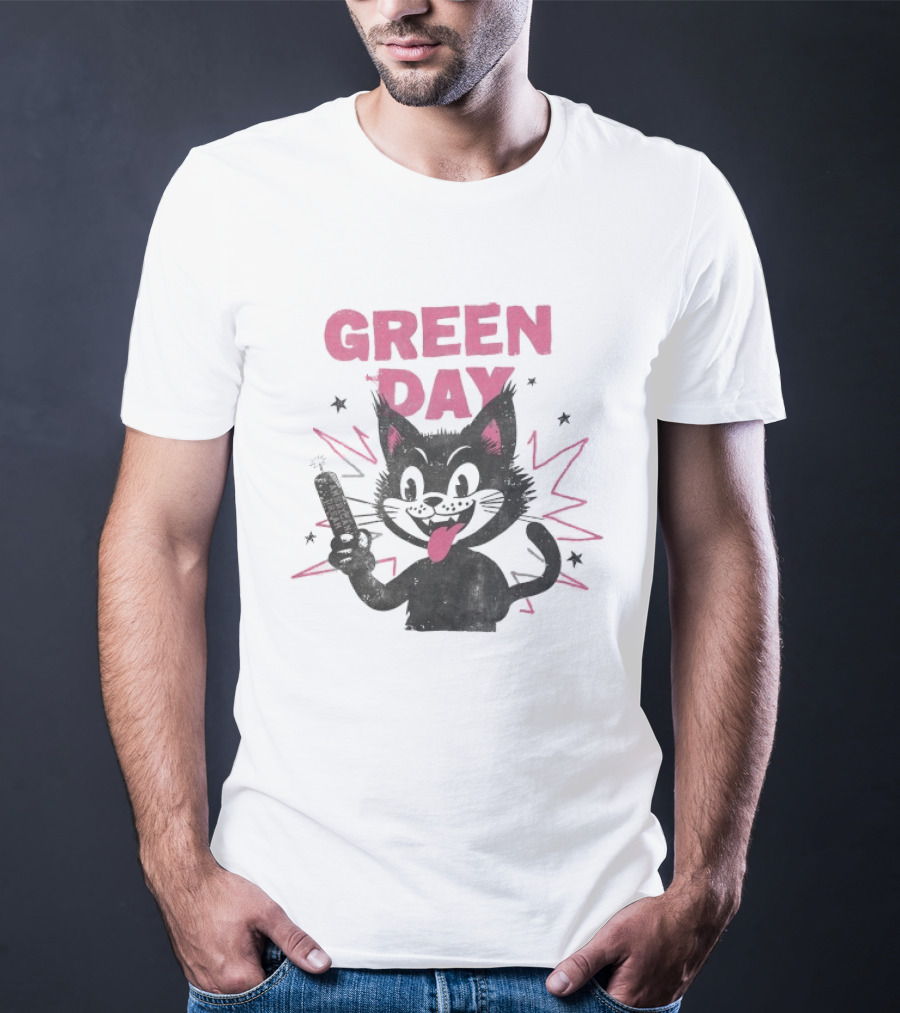 Green Day American Dream Dynamite Cat With Cartoon Dynamite T-Shirt