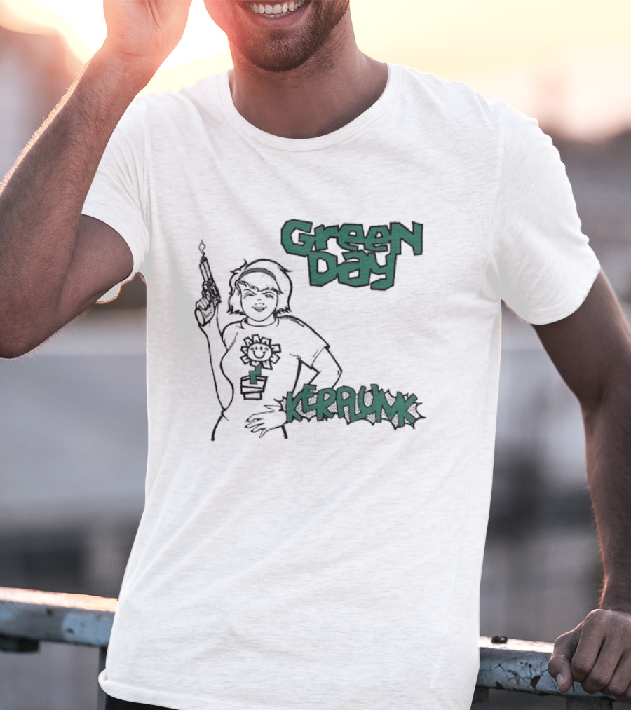 Green Day Kerplunk Vintage Character Holding Flower Pot T-Shirt