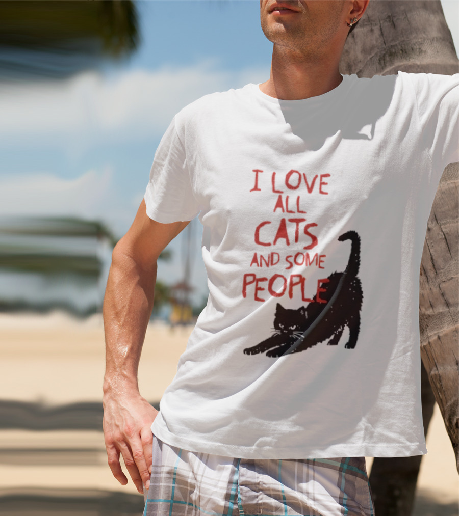 I Love All Cats And Some People Funny Cat Lovers Stretching Black Cat T-Shirt