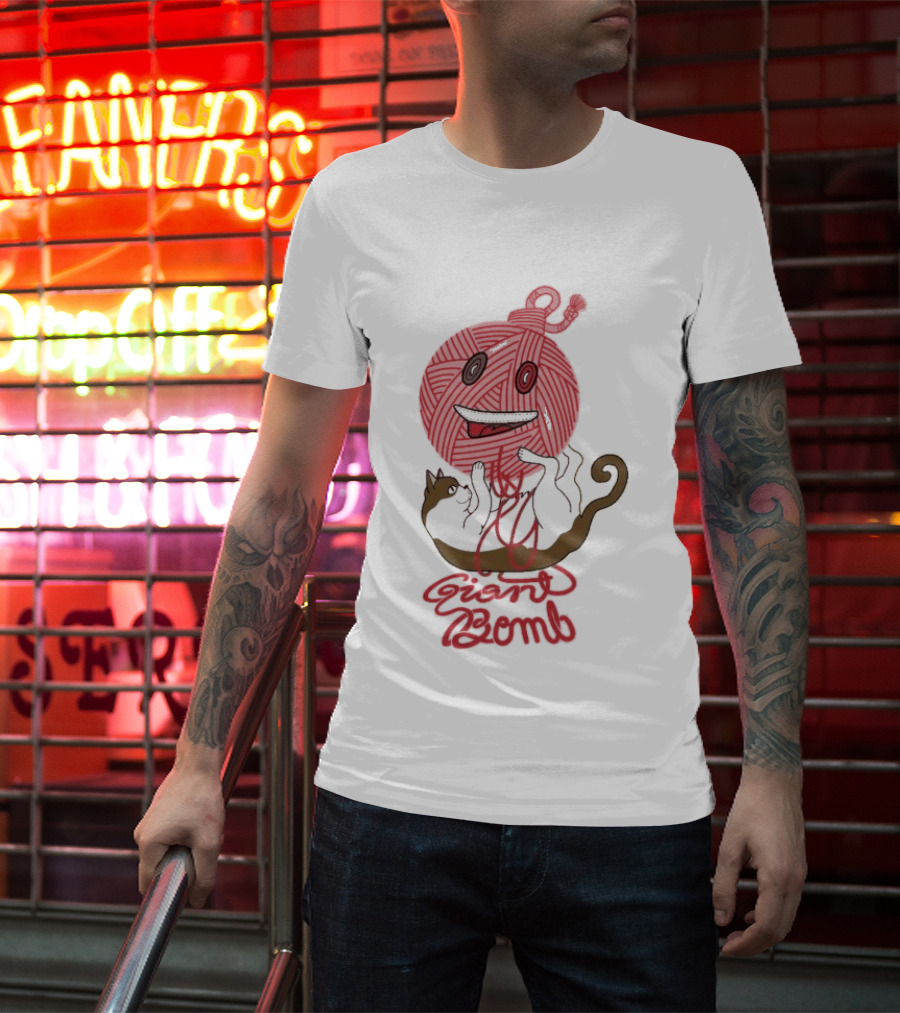 Giant Bomb Cat Monster Red Yarn Ball T-Shirt