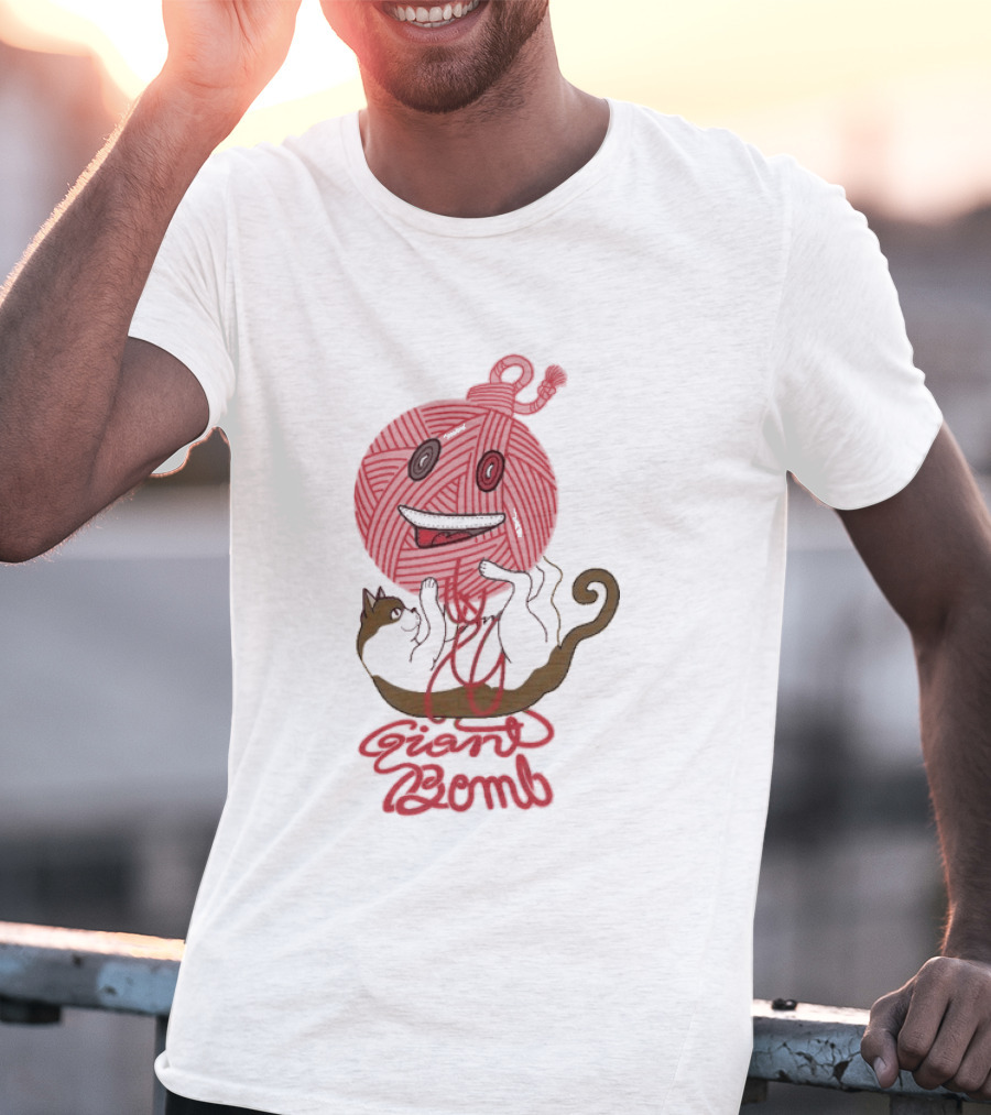 Giant Bomb Cat Monster Red Yarn Ball T-Shirt