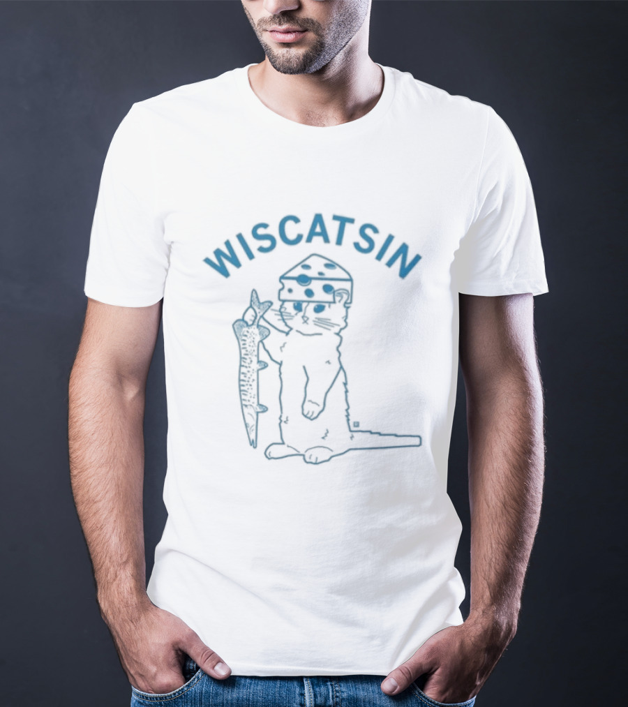 Wiscatsin Cat With Fish Illustration By Raygun T-Shirt