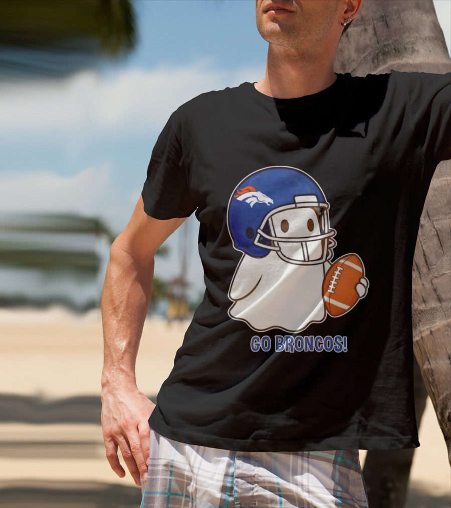 Denver Broncos Halloween Ghost Football Go Broncos T-Shirt
