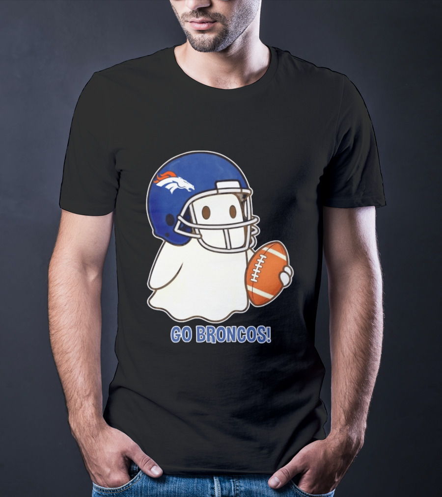 Denver Broncos Halloween Ghost Football Go Broncos T-Shirt