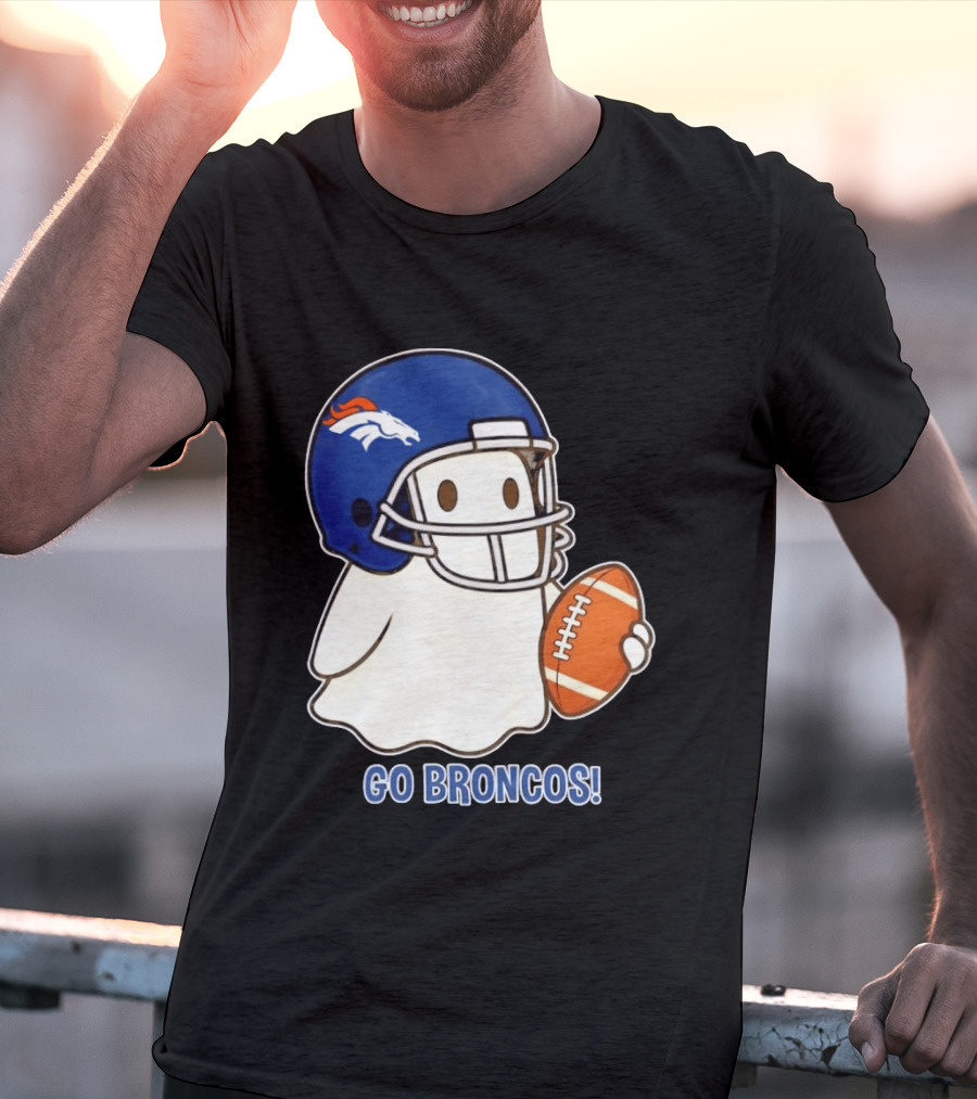 Denver Broncos Halloween Ghost Football Go Broncos T-Shirt