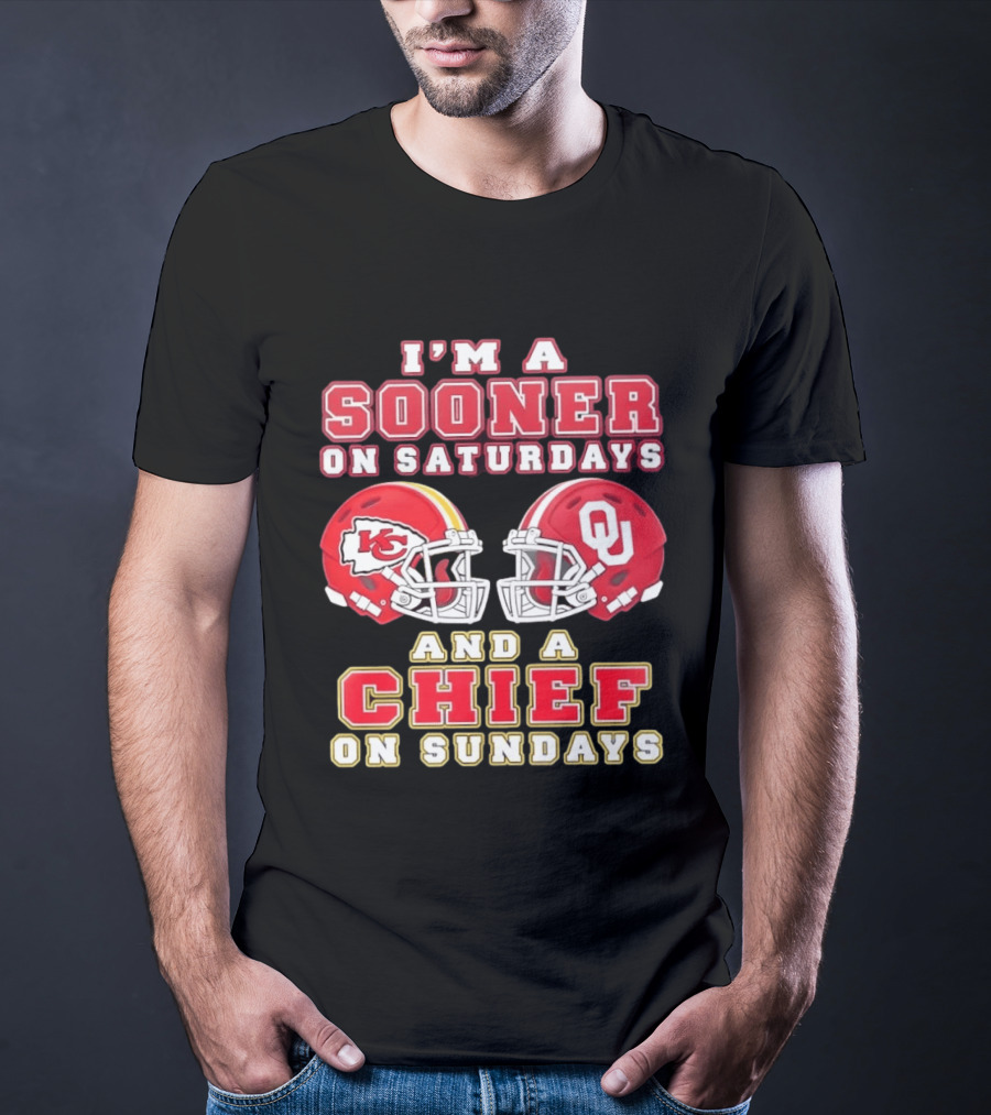 I'm A Sooner On Saturdays And A Chief On Sundays Kansas City OU Football Helmets T-Shirt