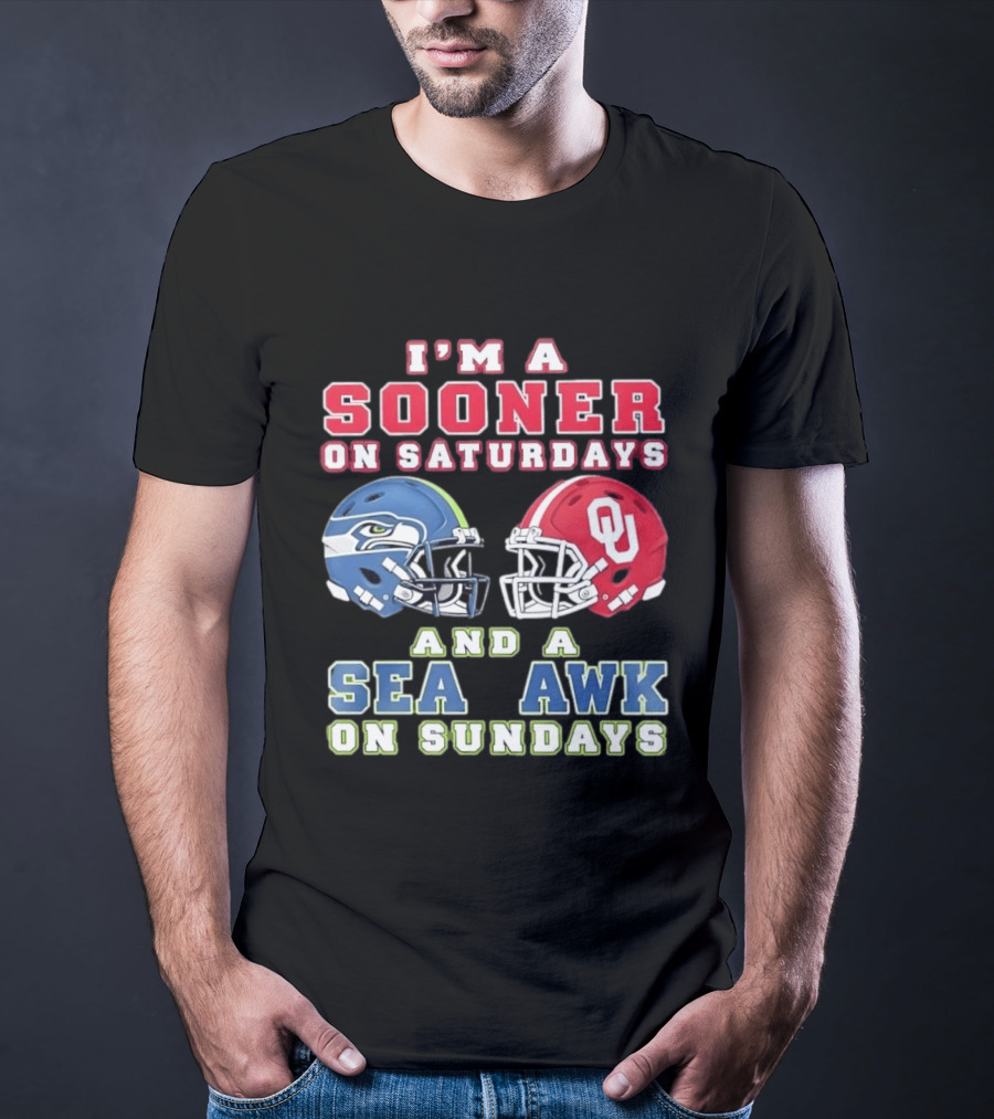I'm A Sooner On Saturdays And A Seahawk On Sundays Football Helmet Fan Gear T-Shirt