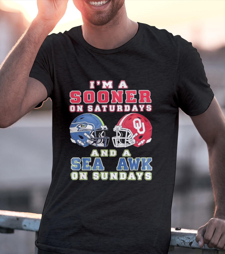 I'm A Sooner On Saturdays And A Seahawk On Sundays Football Helmet Fan Gear T-Shirt