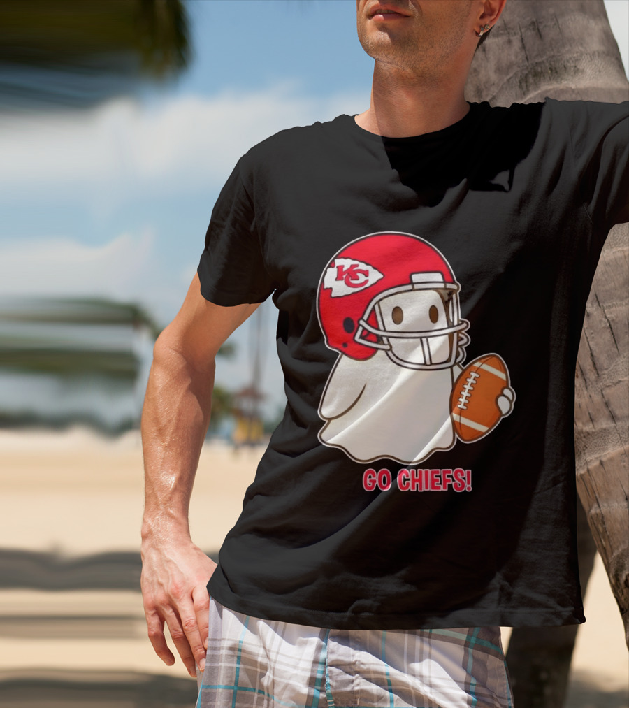 Kansas City Chiefs Go Chiefs Halloween Ghost Football Helmet T-Shirt