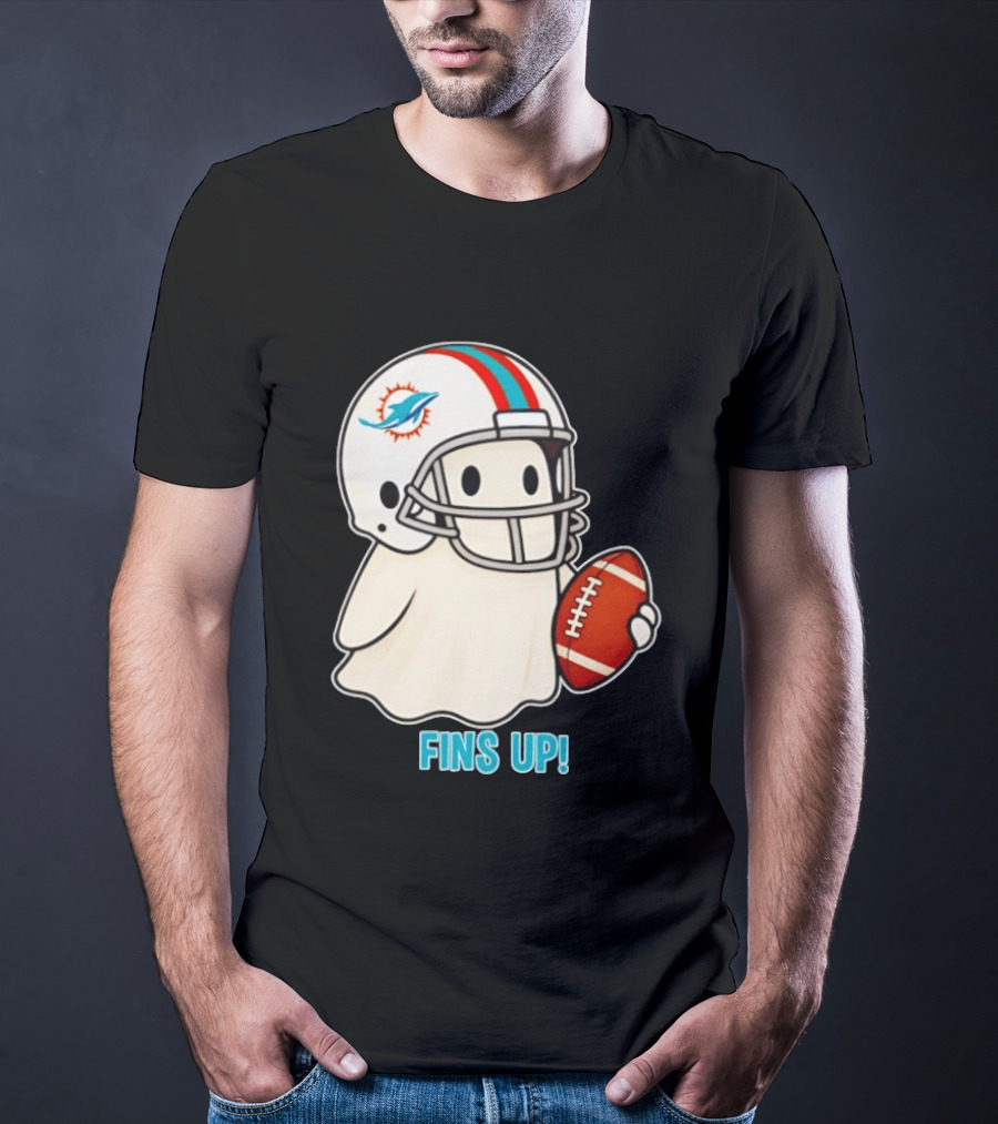 Miami Dolphins Ghost Fins Up Halloween 2026 Football Fan Gear T-Shirt