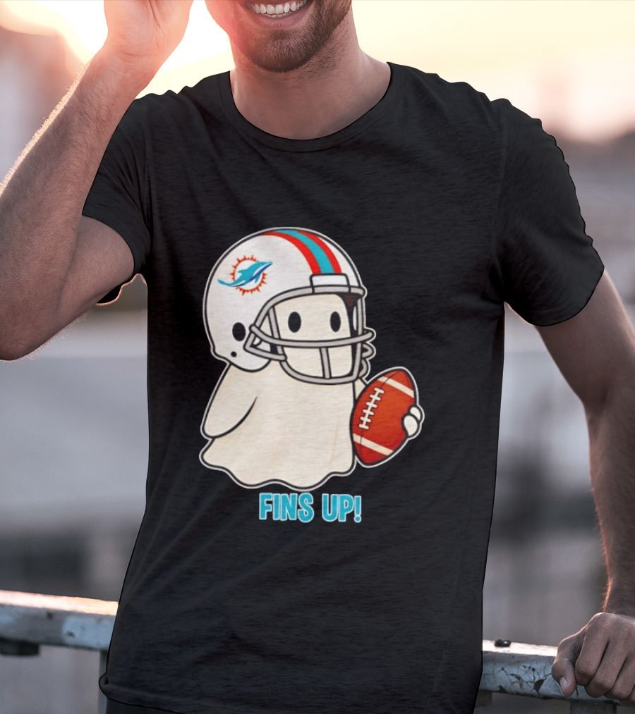Miami Dolphins Ghost Fins Up Halloween 2026 Football Fan Gear T-Shirt