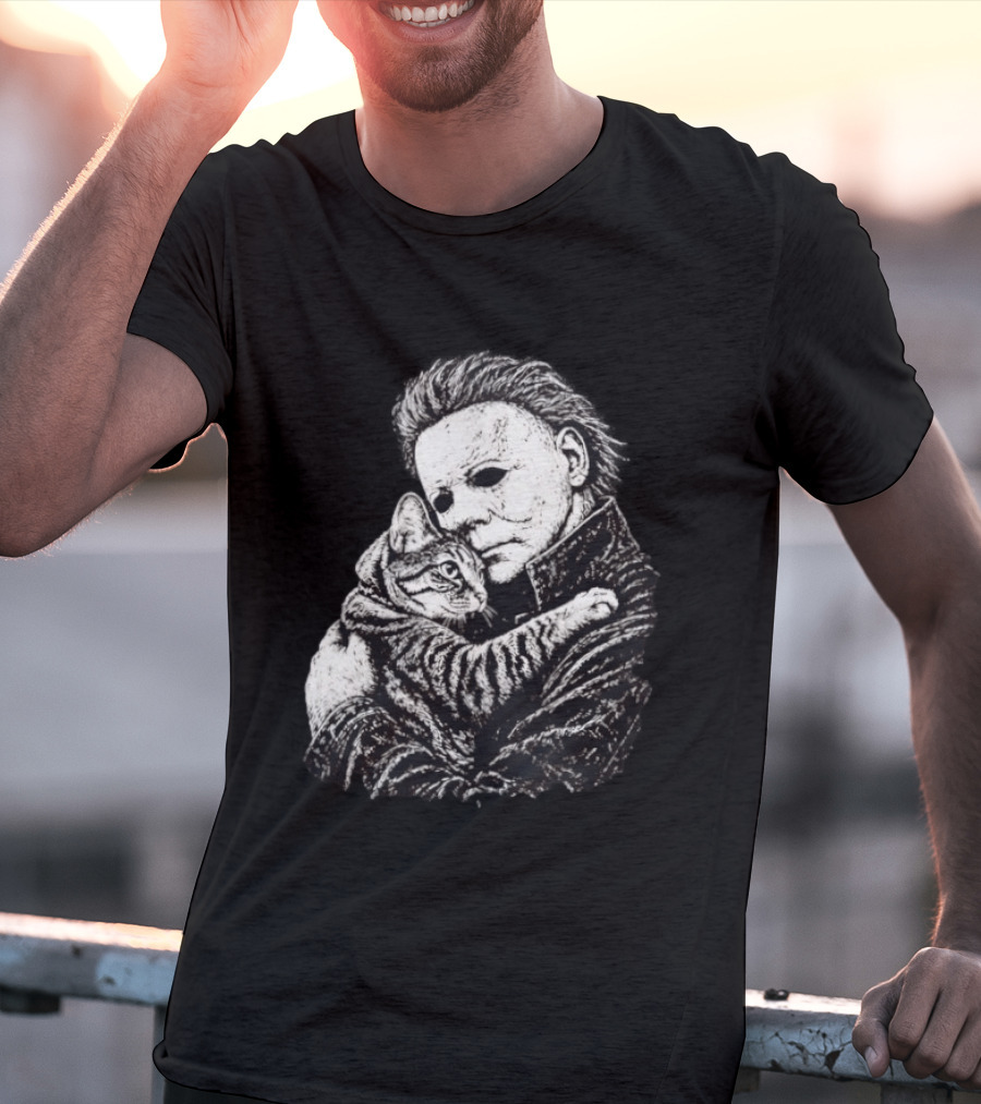 Michael Myers Hugging A Cat Halloween Horror Icon Halloween Cat Lovers T-Shirt