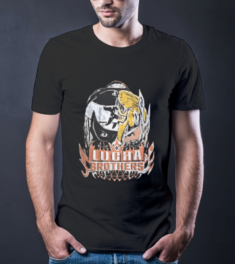 Lucha Brothers Masked Wrestlers Flames T-Shirt