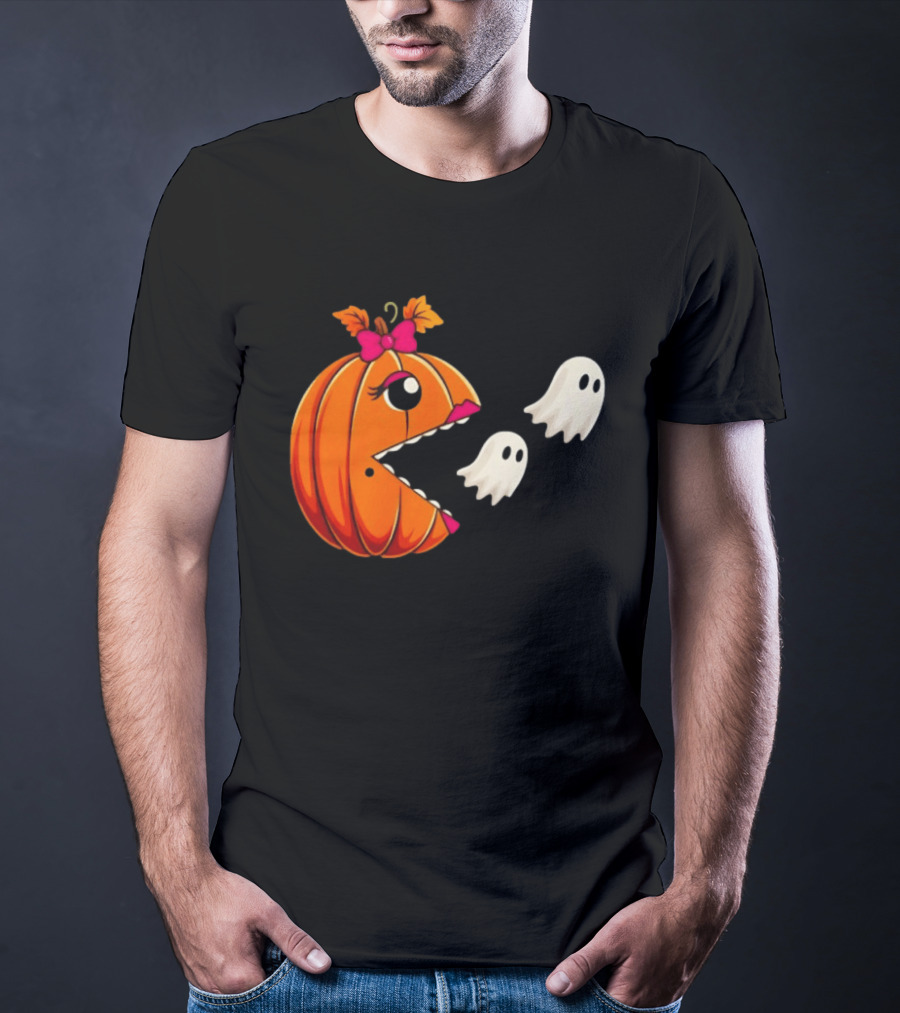 Ms PacMan Pumpkin Ghosts Halloween T-Shirt