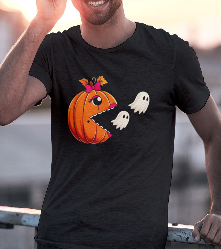 Ms PacMan Pumpkin Ghosts Halloween T-Shirt