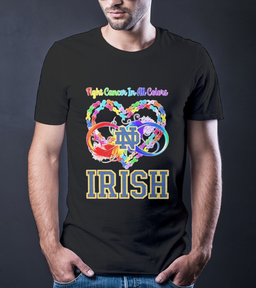 Fight Cancer In All Colors Notre Dame Irish Cancer Awareness Ribbon Heart T-Shirt